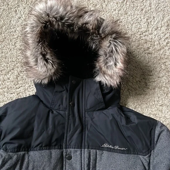 EUC Men’s Eddie Bauer Gray/Black Puffer Parka Jacket Size XL
